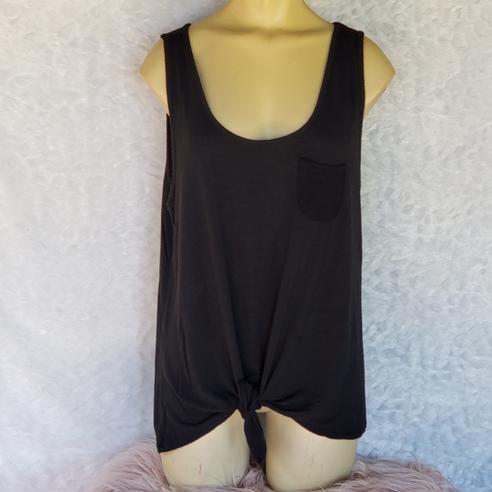Black Tie Front Tank Top